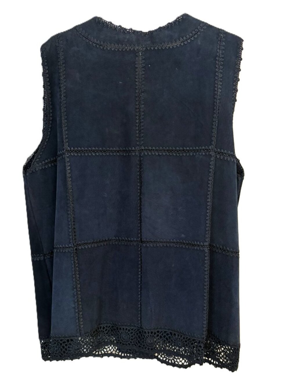 Navy Suede Patchwork Vest Size 2X - Picture 2 of 5